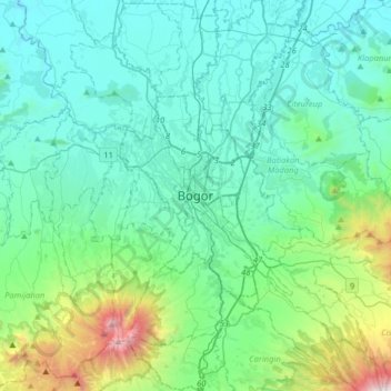Bogor topographic map, elevation, terrain