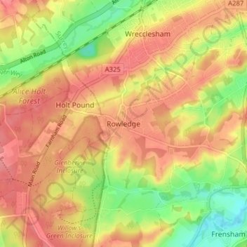 Rowledge topographic map, elevation, terrain