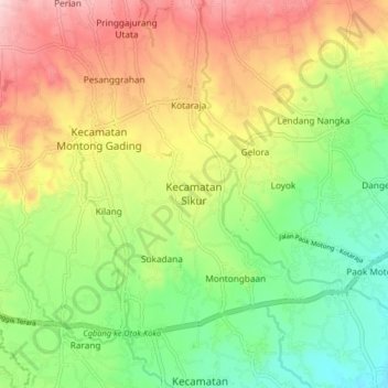 Kecamatan Sikur topographic map, elevation, terrain