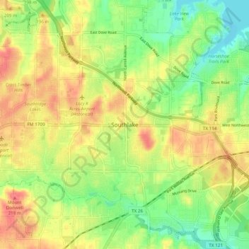 Southlake topographic map, elevation, terrain