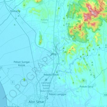 Jitra topographic map, elevation, terrain