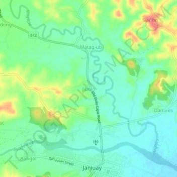 Jibolo topographic map, elevation, terrain