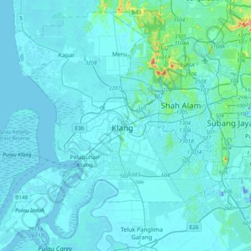 Klang topographic map, elevation, terrain