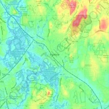 Medfield topographic map, elevation, terrain