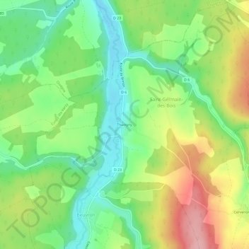 Thurigny topographic map, elevation, terrain