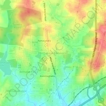 Archakara Badavane topographic map, elevation, terrain