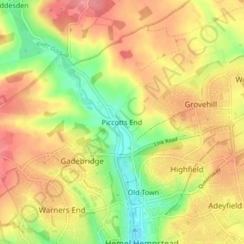 Piccotts End topographic map, elevation, terrain