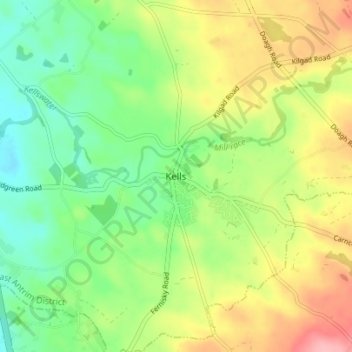 Kells topographic map, elevation, terrain