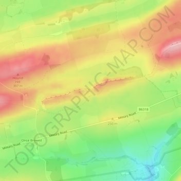 Sycamore Gap topographic map, elevation, terrain