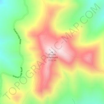 Mount Washburn topographic map, elevation, terrain