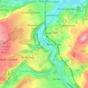 Armitage Bridge topographic map, elevation, terrain
