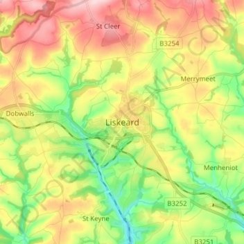 Liskeard topographic map, elevation, terrain