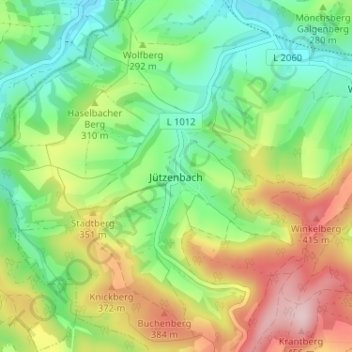 Jützenbach topographic map, elevation, terrain