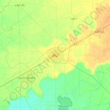 Okara topographic map, elevation, terrain