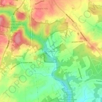 Jerusalem topographic map, elevation, terrain