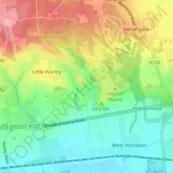 Childerditch topographic map, elevation, terrain