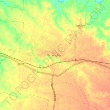 Narsinghpur topographic map, elevation, terrain
