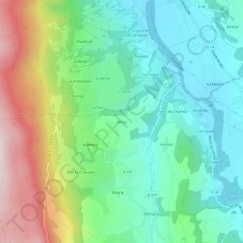 Vessy topographic map, elevation, terrain