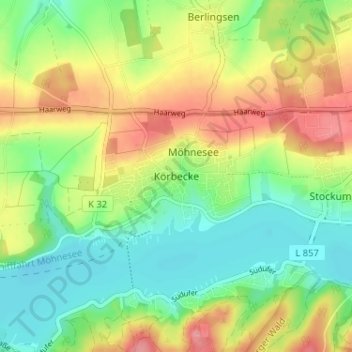 Körbecke topographic map, elevation, terrain