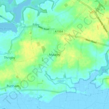 Mautby topographic map, elevation, terrain