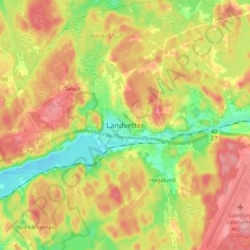 Landvetter topographic map, elevation, terrain