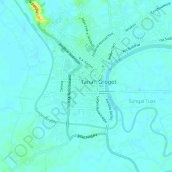 Tanah Grogot topographic map, elevation, terrain