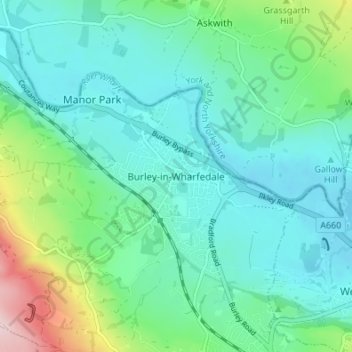 Burley-in-Wharfedale topographic map, elevation, terrain