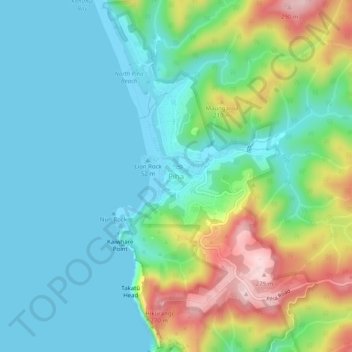 Piha topographic map, elevation, terrain