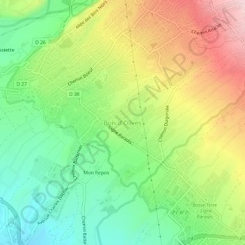 Bois d'Olives topographic map, elevation, terrain