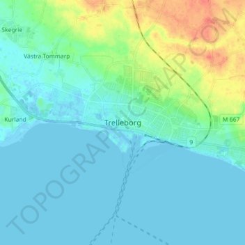 Trelleborg topographic map, elevation, terrain