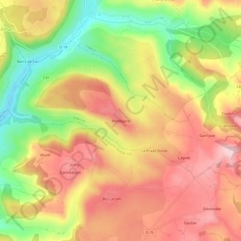 Mordagne topographic map, elevation, terrain
