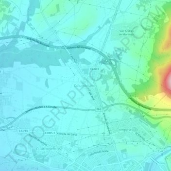 Columbrianos topographic map, elevation, terrain