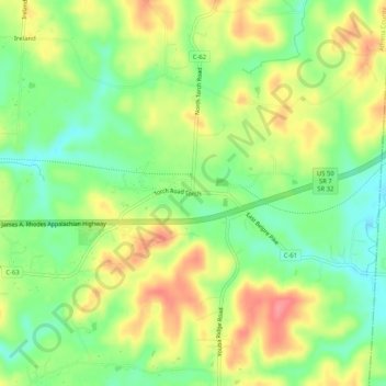 Torch topographic map, elevation, terrain