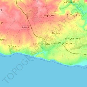 Llantwit Major topographic map, elevation, terrain