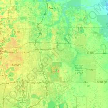 Alafaya topographic map, elevation, terrain
