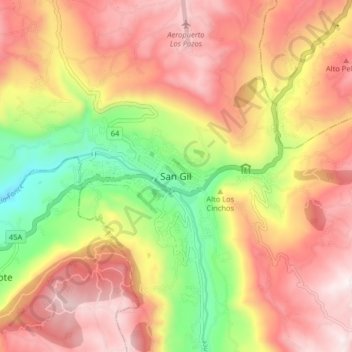 San Gil topographic map, elevation, terrain