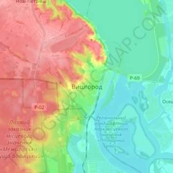 Vyshhorod topographic map, elevation, terrain