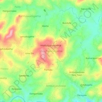 Uva Paranagama topographic map, elevation, terrain