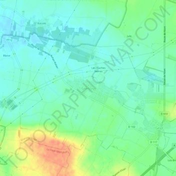 Granzay topographic map, elevation, terrain
