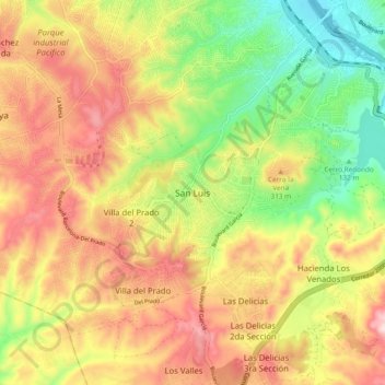 San Luis topographic map, elevation, terrain