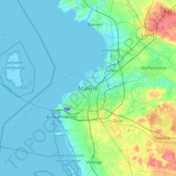 Malmö topographic map, elevation, terrain