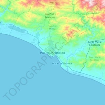 Puerto Escondido topographic map, elevation, terrain