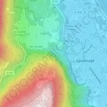 Cuves de Sassenage topographic map, elevation, terrain