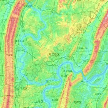 Liangjiang topographic map, elevation, terrain