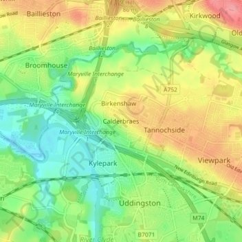 Calderbraes topographic map, elevation, terrain