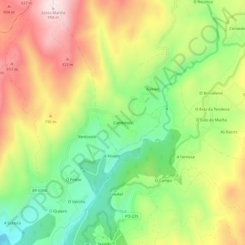 Cambeses topographic map, elevation, terrain