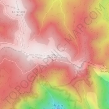 Mont Aigoual topographic map, elevation, terrain