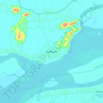 Sualkuchi topographic map, elevation, terrain
