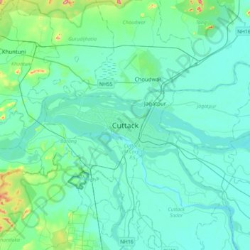 Cuttack topographic map, elevation, terrain