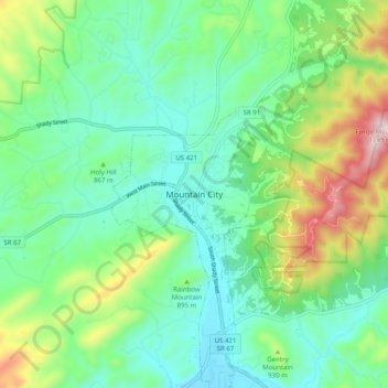 Mountain City topographic map, elevation, terrain